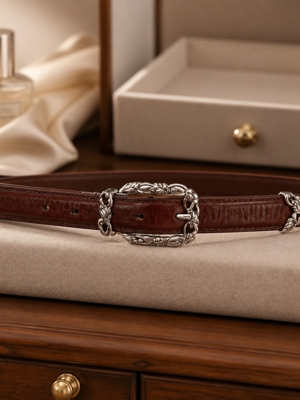 Brighton Brown Leather Belt with Silver Ornate Buckle